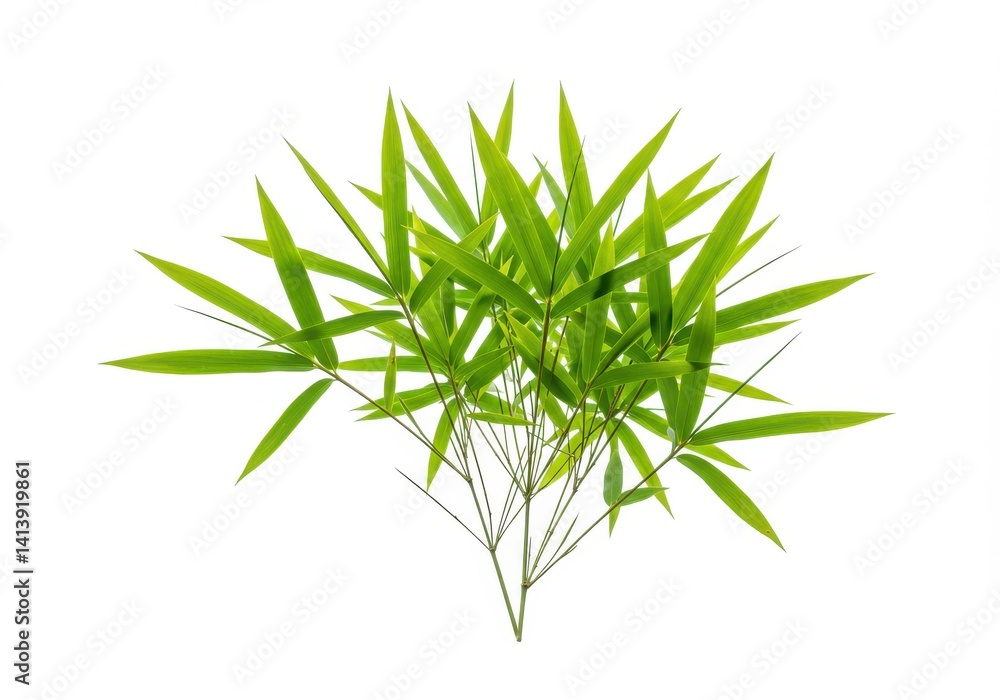 Isolated bamboo plant with bright green leaves on a clean white background in a studio shot Isolated bamboo plant with bright green leaves on a clean white background in a studio shot