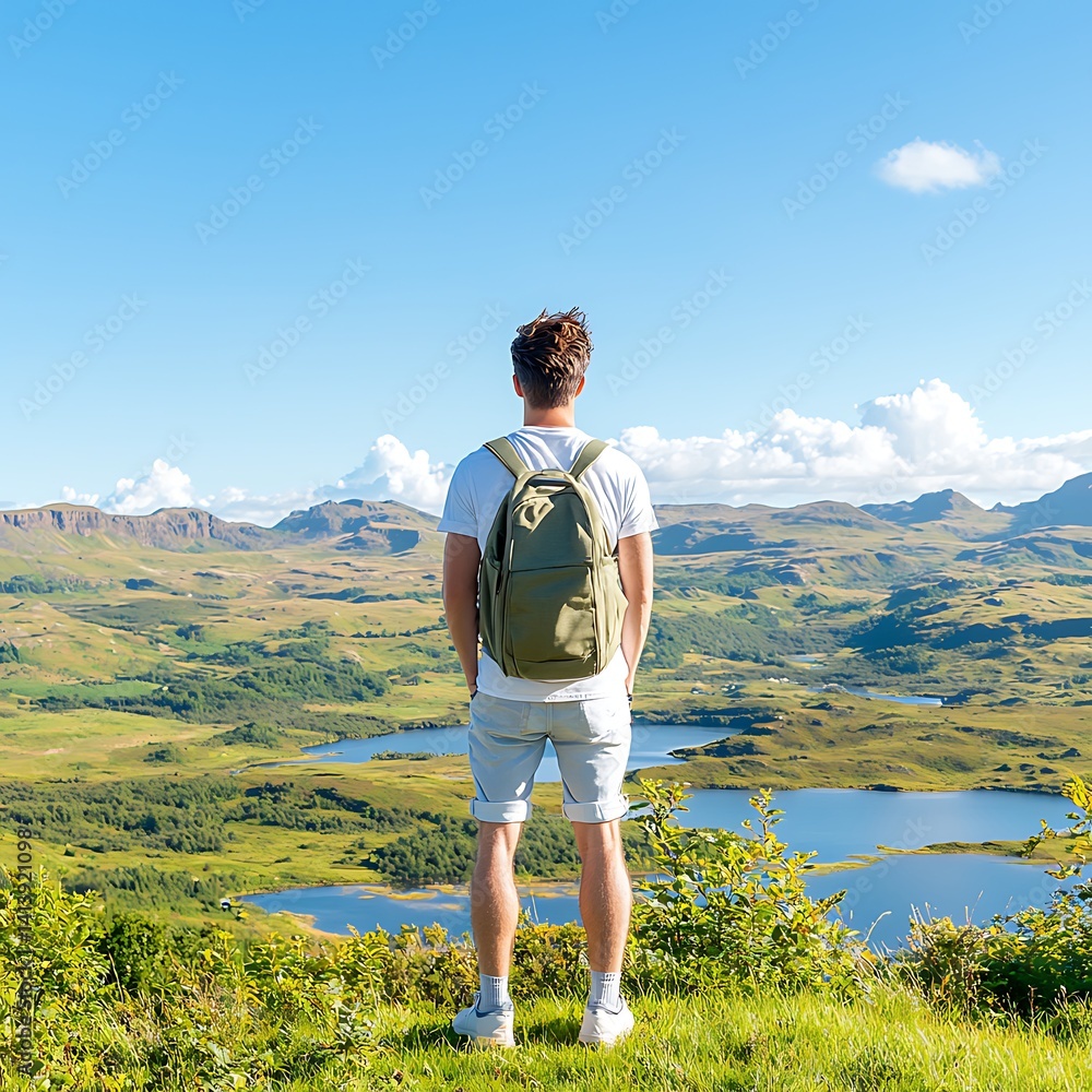 Hiker Views Scenic Highland Hiker Views Scenic Highland