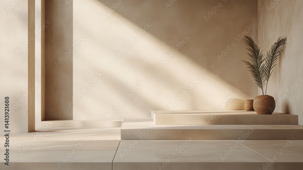 Fototapeta premium A minimalist approach to traditional ceramic tiles, featuring neutral earth tones, soft gradients, subtle hand-pressed indentations