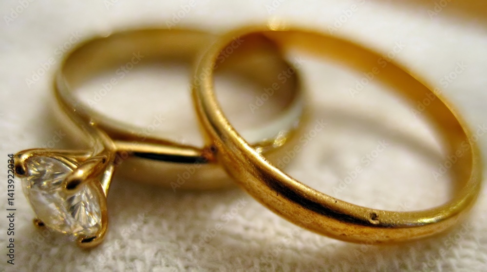 Elegant Diamond Ring Gold Wedding Bands Close Up Elegant Diamond Ring Gold Wedding Bands Close Up