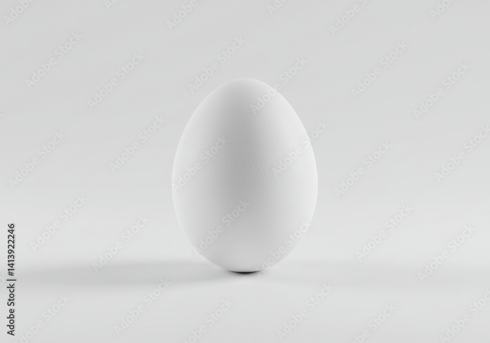 A minimalistic image showcasing a single white egg against a plain white background in studio light A minimalistic image showcasing a single white egg against a plain white background in studio light