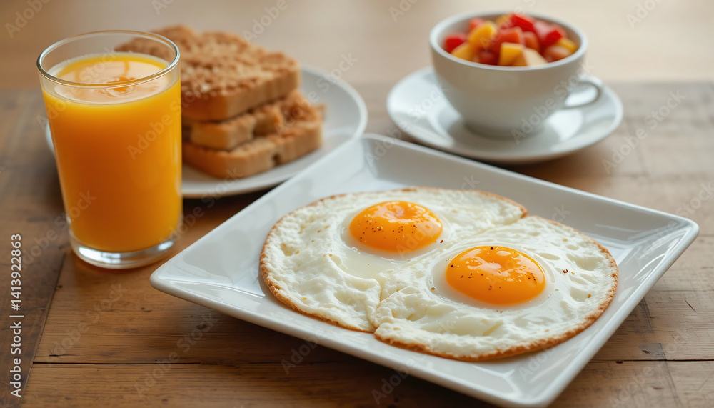 Indulge in a Delicious Breakfast Spread featuring Eggs, Toast, and a variety of Fresh Fruits Indulge in a Delicious Breakfast Spread featuring Eggs, Toast, and a variety of Fresh Fruits
