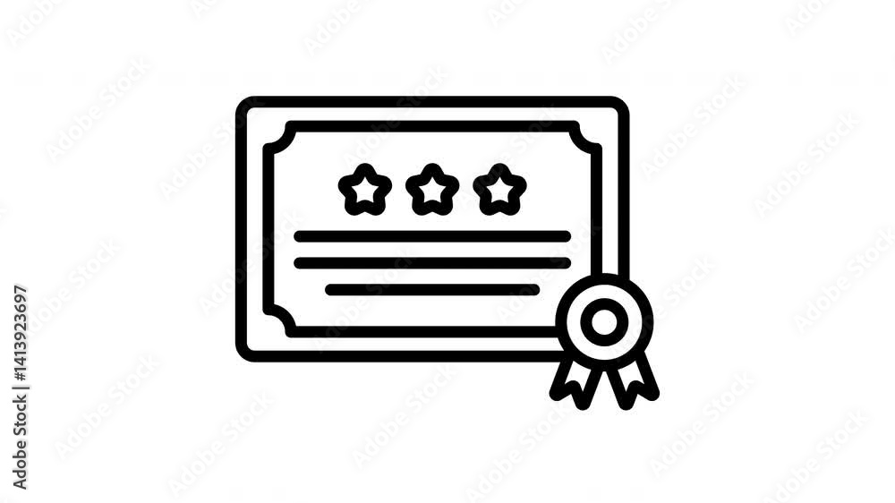 Animated a certificate with three stars and a seal perfect for recognition Animated a certificate with three stars and a seal perfect for recognition