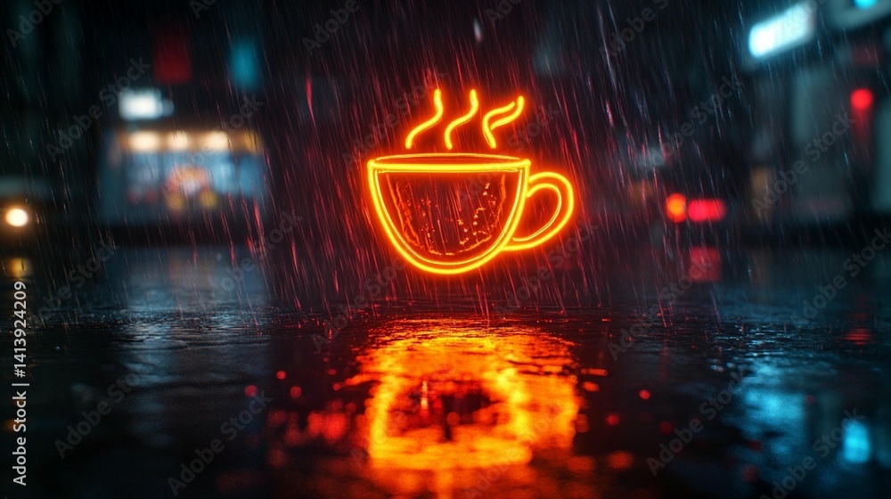 Rainy Night, Neon Coffee Glow