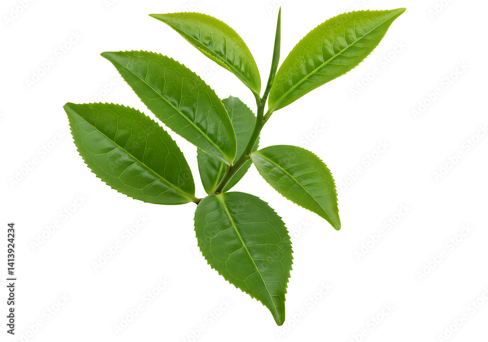 Obraz premium Green Tea Leaf Isolated on Transparent Background