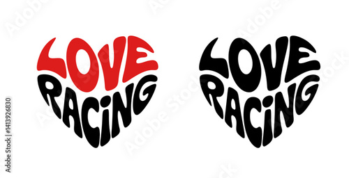 Heart-shaped sticker featuring "LOVE RACING" in red and black design