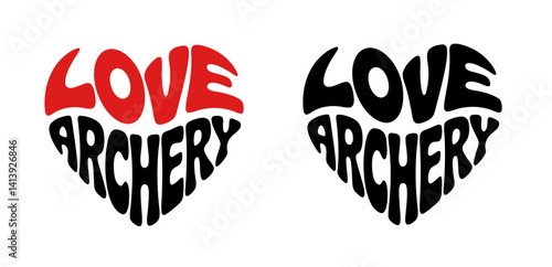 Heart-shaped sticker featuring "LOVE ARCHERY" in red and black design