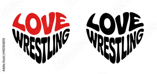 Heart-shaped sticker featuring "LOVE WRESTLING" in red and black design