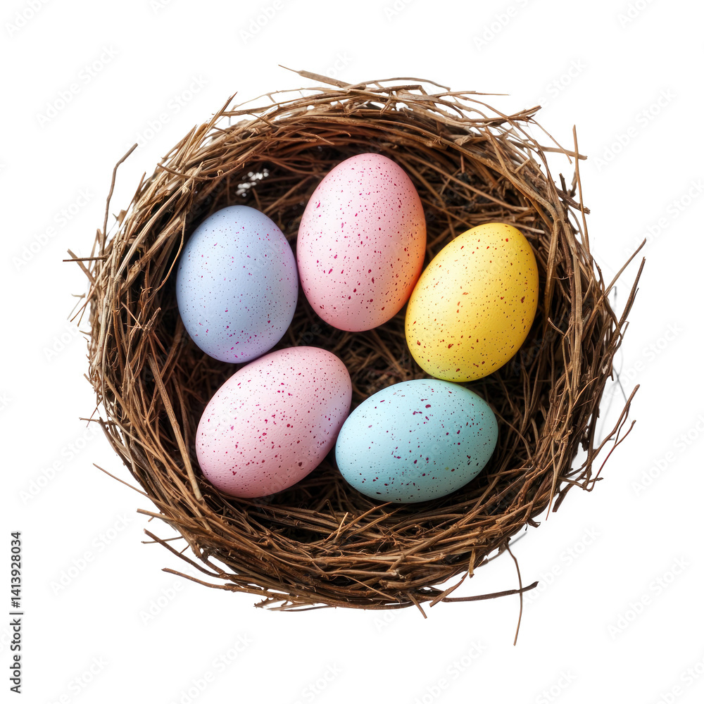 Bird nest with colorful eggs isolate on transparent background Bird nest with colorful eggs isolate on transparent background