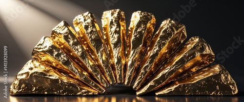Obraz na płótnie Luxurious Gold Bars Arranged in a Fan Shape with Dramatic Lighting w salonie