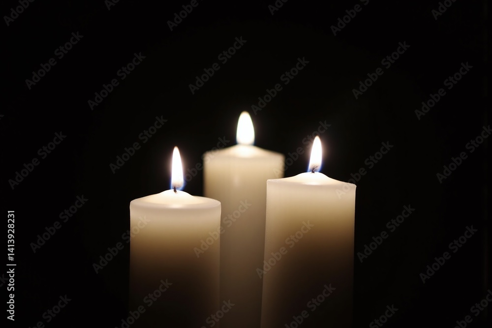 group of three white candles sitting on top of a table2 group of three white candles sitting on top of a table2