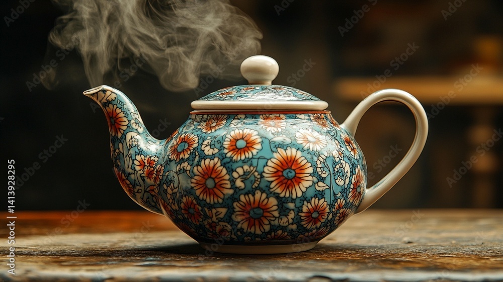 Floral Teapot with Steam