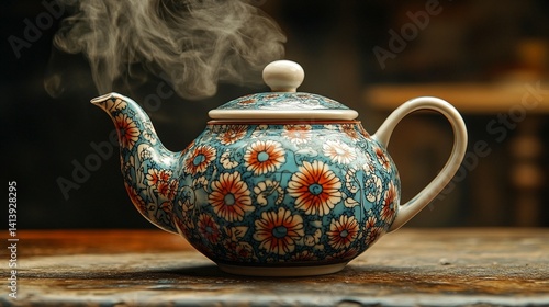 Obraz na płótnie Floral Teapot with Steam w salonie