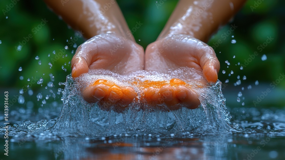 Fototapeta premium Hands in Water for Prayer and Purification Ritual
