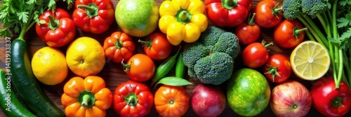 Wallpaper Mural Colorful arrangement of fresh vegetables and fruits, icons, food Torontodigital.ca