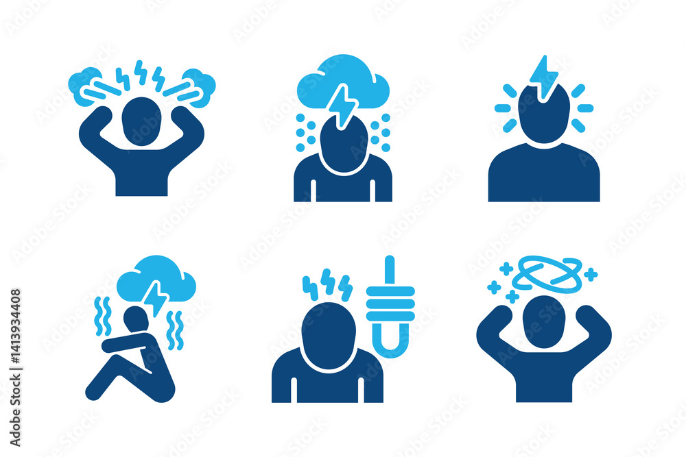Fototapeta premium Depression glyph solid icons isolated on white background