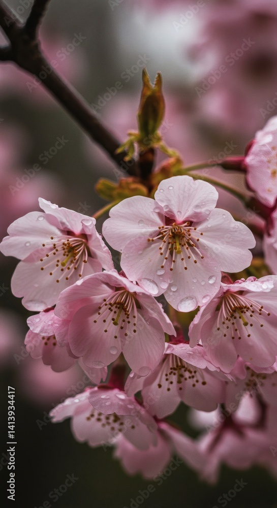 Obraz premium Delicate Pink Cherry Blossoms: A Serene Springtime Image