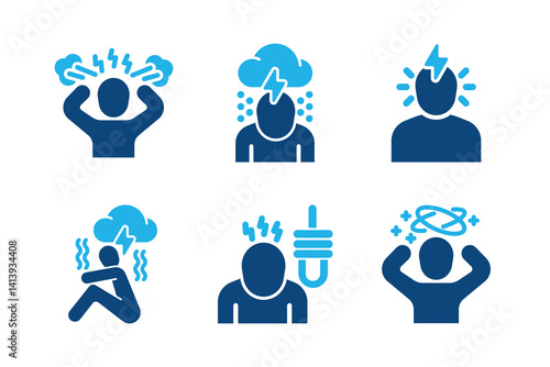 Depression glyph solid icons isolated on white background