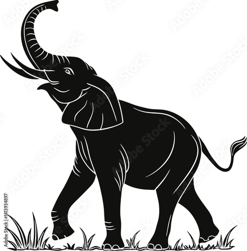 Majestic Elephant Silhouette: Bold Monochrome Wildlife Illustration in Minimalist Style