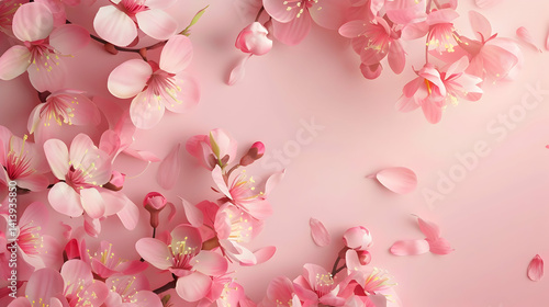Beautiful pink flowers and petals softly arranged on the background