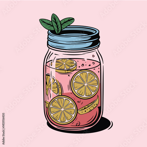 A Hand Drawn Illustration of a Mason Jar with Straw on Transparent Background Ideal for Drink Concepts