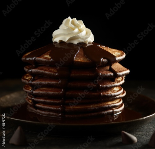 Wallpaper Mural Tall Stack of Chocolate Pancakes Drizzled with Rich Chocolate Syrup and Topped with Whipped Cream
 Torontodigital.ca