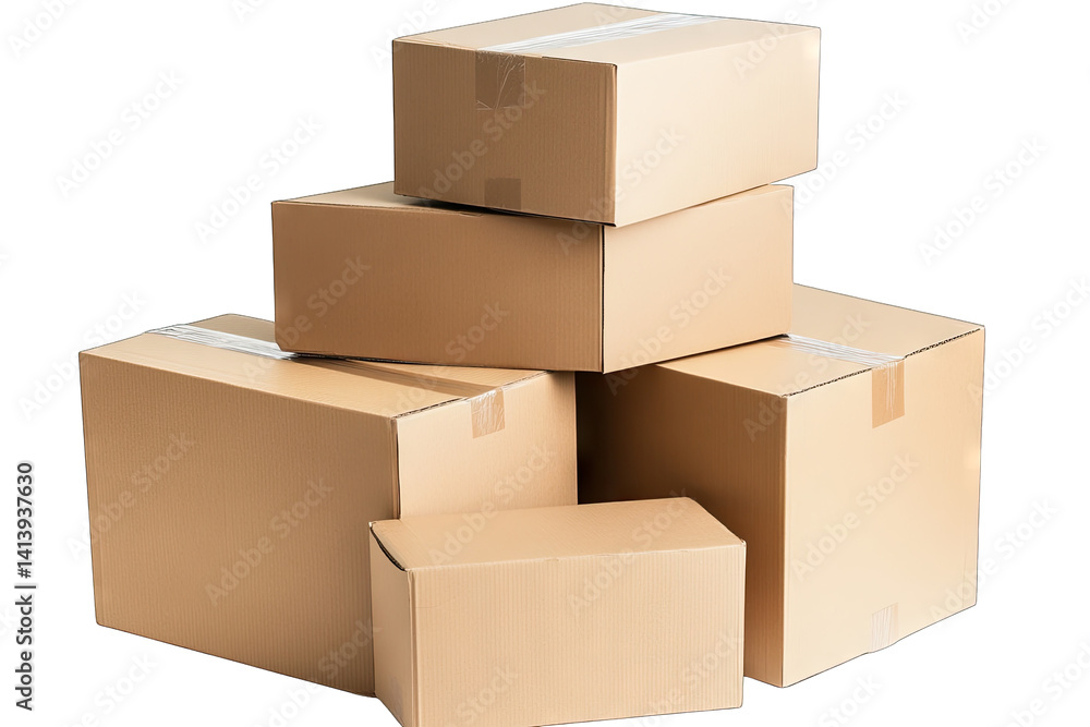 Fototapeta premium a stack of five cardboard boxes in varying sizes typically used for shipping or storage showcasing a simple and functional design