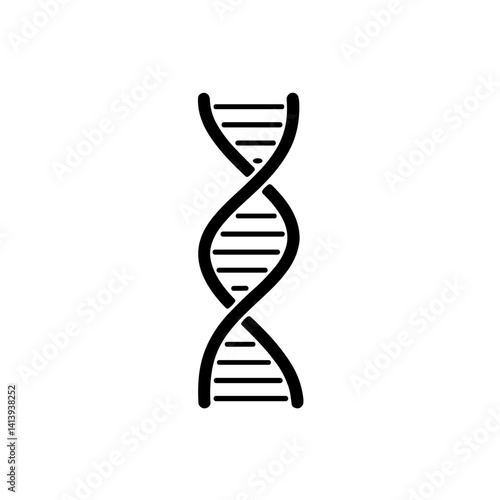 Minimalistic bold black-and-white line art illustration of a DNA helix, concept of genetics and biology, modern design