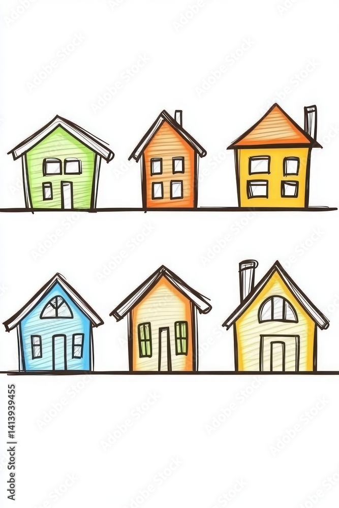 Colorful cartoon houses in a row Colorful cartoon houses in a row