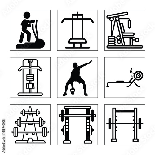 Gym Equipment And Exercise Pictograms For Fitness And Workout Icon Set