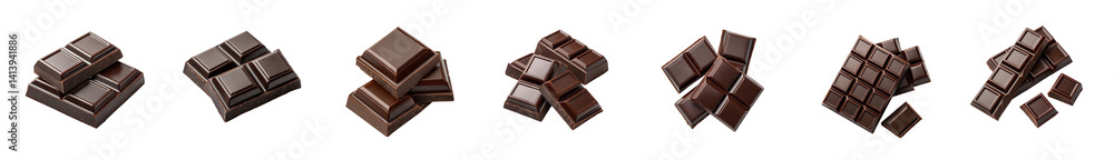 Variety of Dark Chocolate Pieces Arranged on a Clean White Background Display transparent background Generative AI Variety of Dark Chocolate Pieces Arranged on a Clean White Background Display transparent background Generative AI