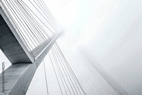 A large modern bridge structure disappears into the surrounding fog