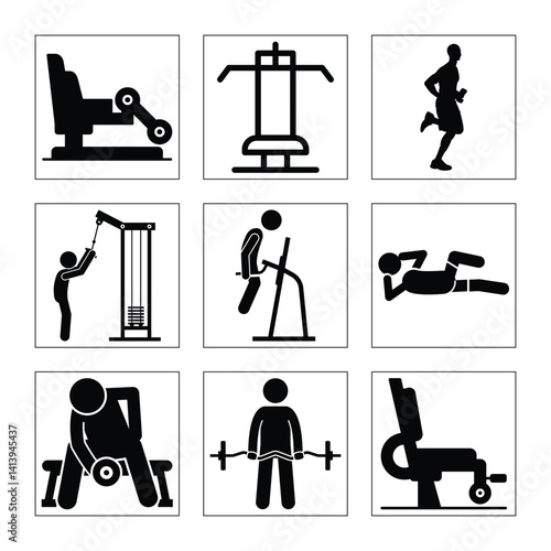 Gym Equipment And Exercise Pictogram Icons Collection Training And Fitness Illustration
