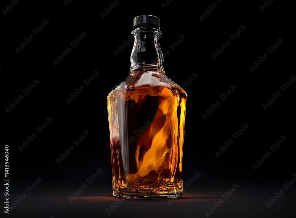Amber Whiskey Bottle: Dramatic Low-Light Still Life Amber Whiskey Bottle: Dramatic Low-Light Still Life