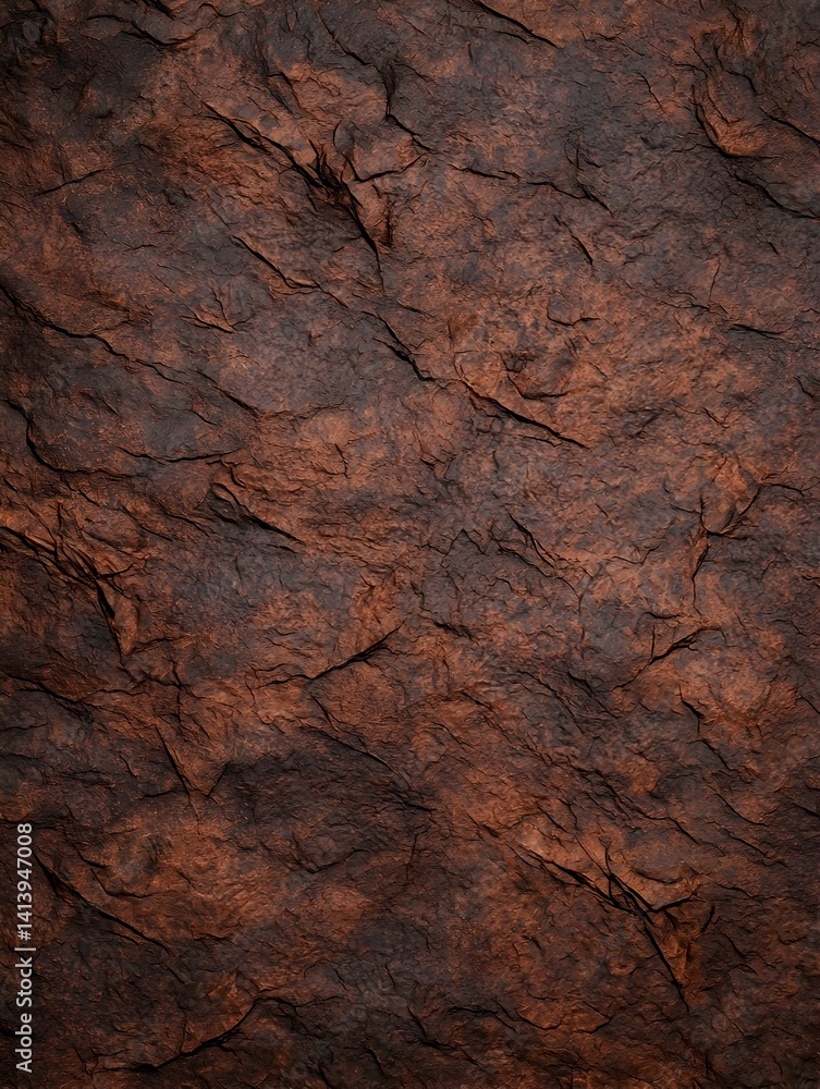 Fototapeta premium Dark brown stone texture, rough surface, cracked rock background. Ideal for design projects needing a rugged, natural feel.
