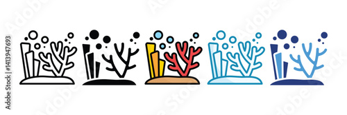 Coral Reef Icon Set Multiple Style Collection