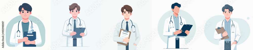 Vector set of a male doctor holding a note Vector set of a male doctor holding a note