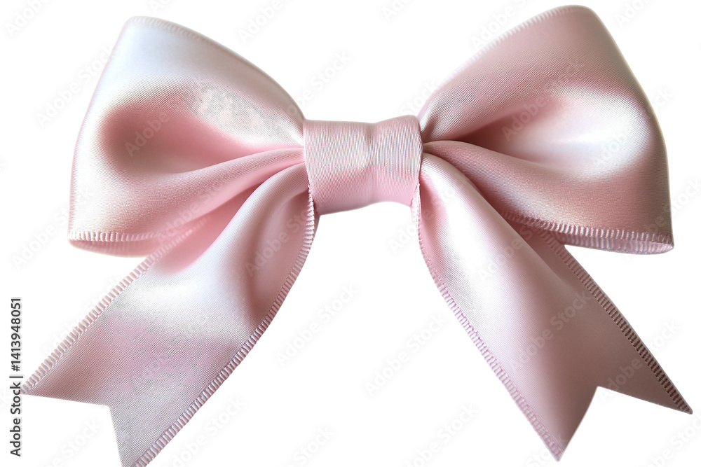 Naklejka premium Pink ribbon bow. Soft, shiny satin with a center knot. A delicate and decorative design element