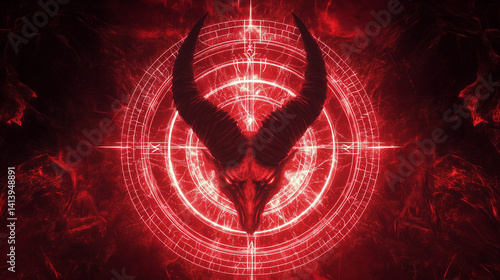 Illustration of satanic occult symbol in vector style, pentagram in the center with ritual circle containing glyphs and secret spells, Ai generated images