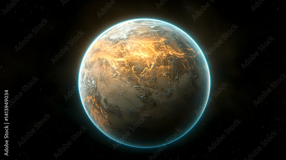 Fototapeta premium Digital Rendering of a Glowing Planet at Night
