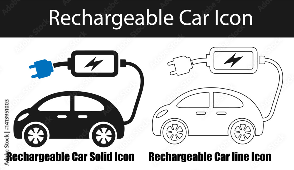 Obraz premium Rechargeable Car Icon in Silhouette on White Background.