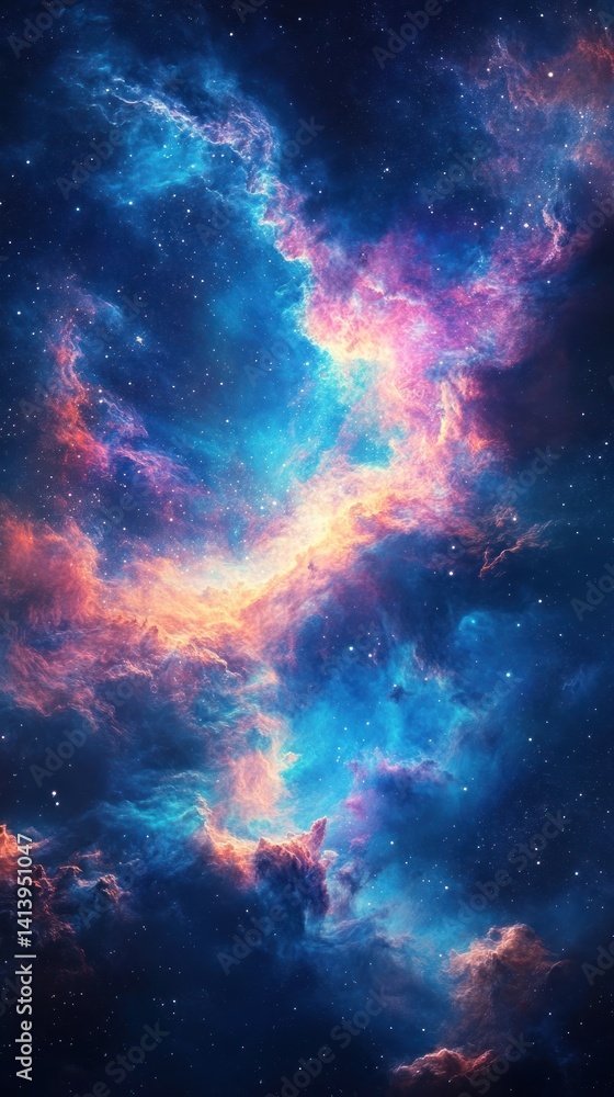 Fototapeta premium Cosmic nebula clouds, vibrant colors in deep space