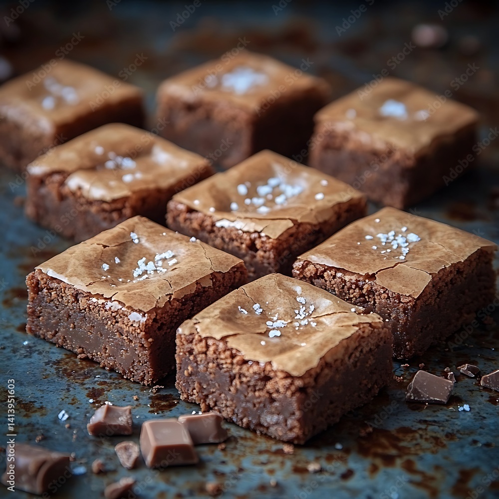Chocolate Brownies on Rustic Tray Chocolate Brownies on Rustic Tray