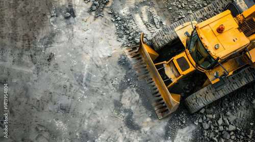 Aerial view depicts heavy equipment working on a construction site