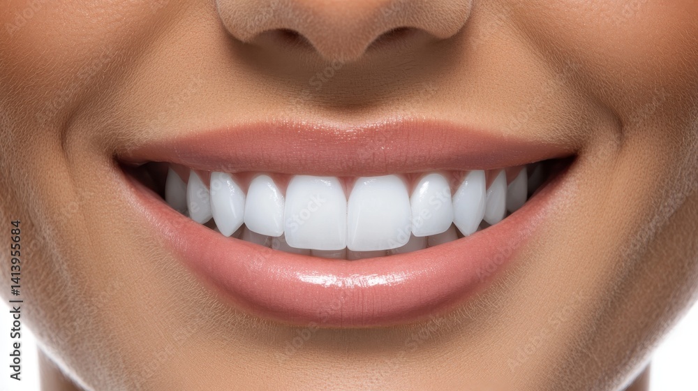 Close-Up of Bright White Smile with Perfect Teeth and Natural Lips. Healthy Dental Aesthetics, Oral Hygiene, and Cosmetic Dentistry Concept for Beauty and Wellness Advertising Close-Up of Bright White Smile with Perfect Teeth and Natural Lips. Healthy Dental Aesthetics, Oral Hygiene, and Cosmetic Dentistry Concept for Beauty and Wellness Advertising