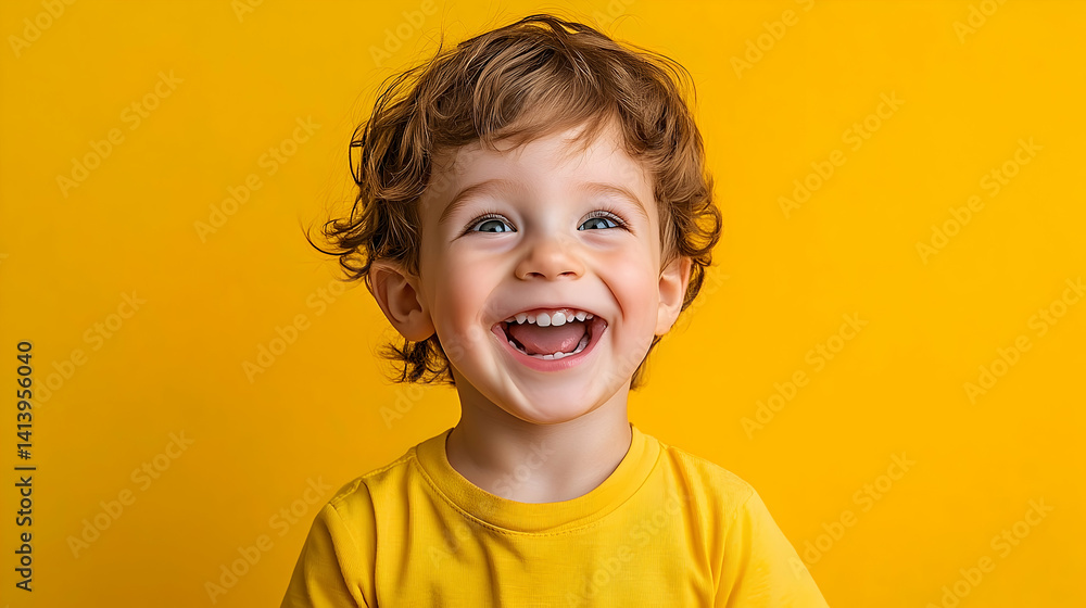 Joyful child yellow background happy portrait Joyful child yellow background happy portrait