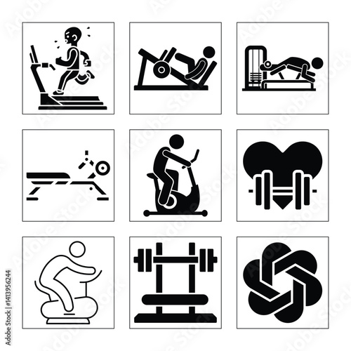 Collection Of Gym And Fitness Exercise Equipment Pictograms In Black And White