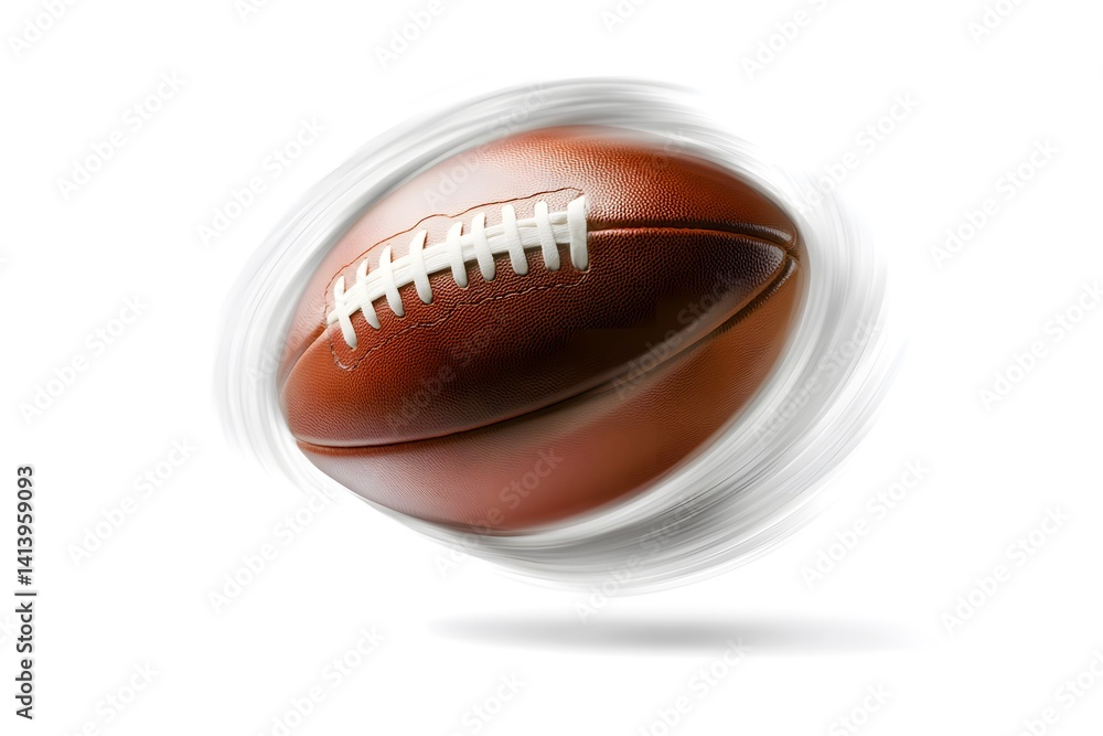 Brown soccer ball caught in fast motion with natural blur, photographed on white studio background to highlight clean design and dynamic energy, perfect for sport, training, team themes.