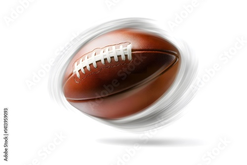 Obraz na płótnie Brown soccer ball caught in fast motion with natural blur, photographed on white studio background to highlight clean design and dynamic energy, perfect for sport, training, team themes. w salonie
