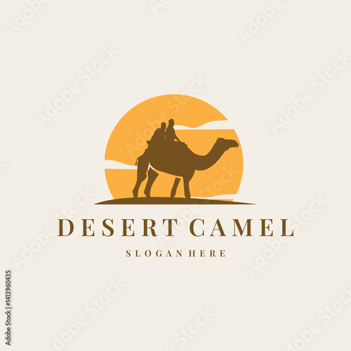 desert animal design sahara silhouette logo camel simple modern concept vintage caravan camel illustration template symbol brand product business
